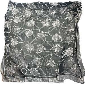 Krizia Scarf Devore Burnout Rose Brooch Velvet Black Silver 42